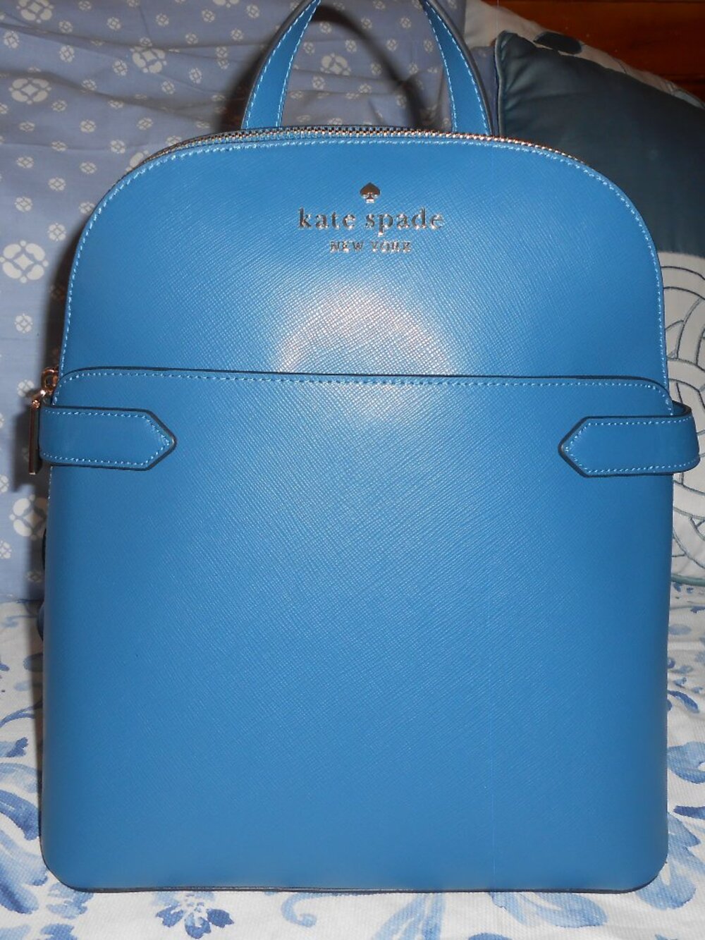 NWT Kate Spade Staci Dome Backpack Sapphire Leather Blue Bag K7340
